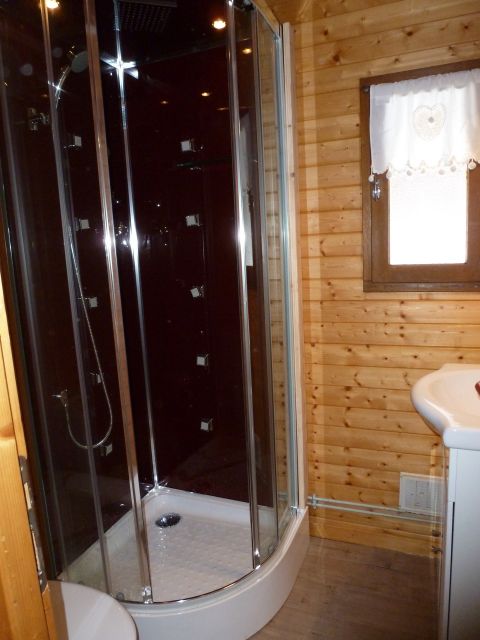 La salle d'eau avec douche hydromassante.